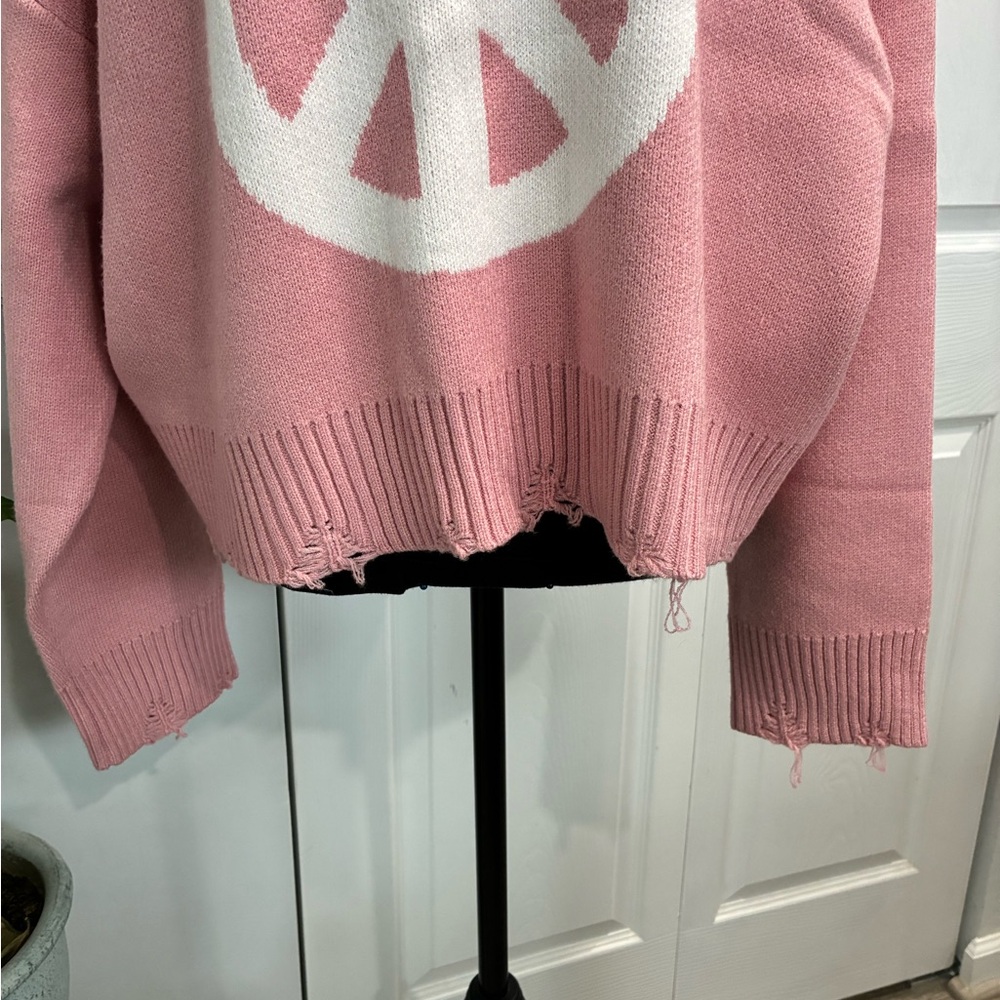 POL Pink Peace Sign Crew Neck Sweater. NWOT - Picture 3 of 8